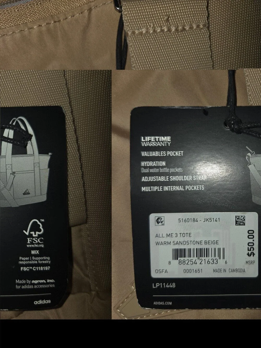 adidas Tan Men's Duffel Bag with Adjustable Shoulder Strap